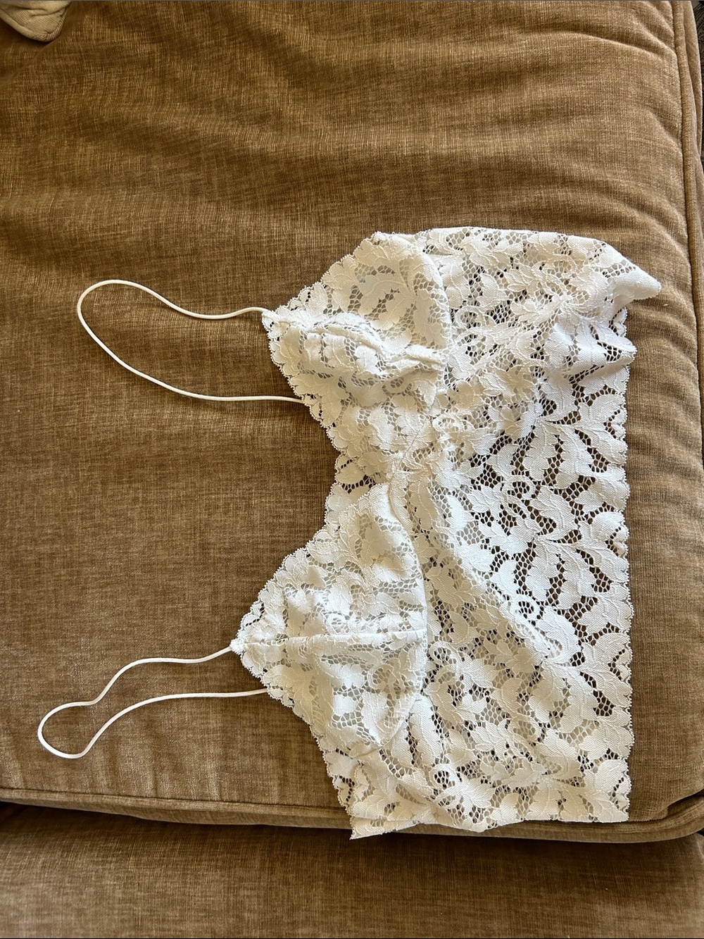 Intimately free people Lace Bralette Camisole — White Lace Spaghetti Strap
